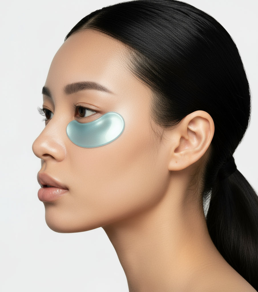 Woman wearing blue eye masks 